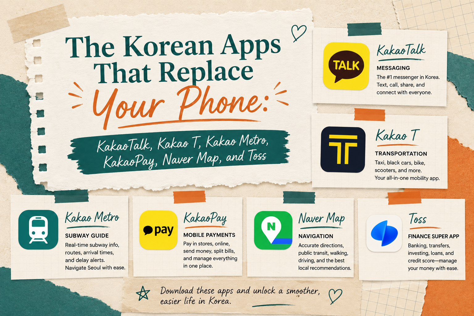 The Korean Apps That Replace Your Phone: KakaoTalk, Kakao T, Kakao Metro, KakaoPay, Naver Map, and Toss